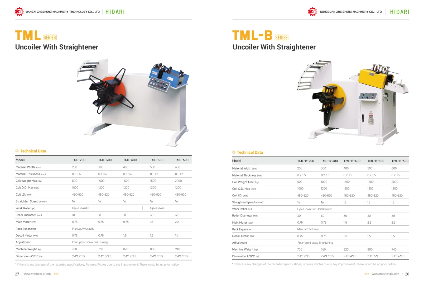 TML Series catalog specification sheet