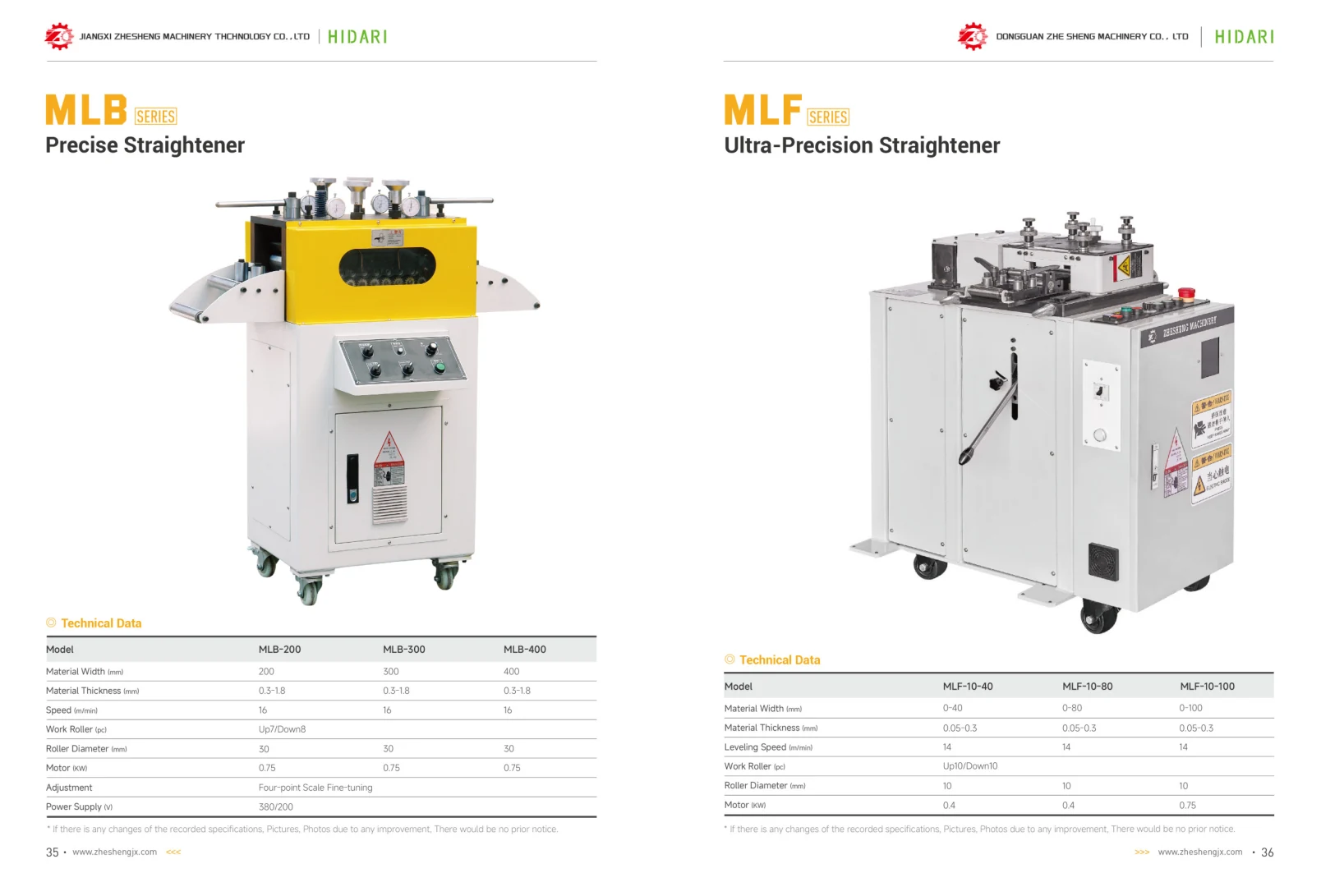 MLF Series catalog specification sheet